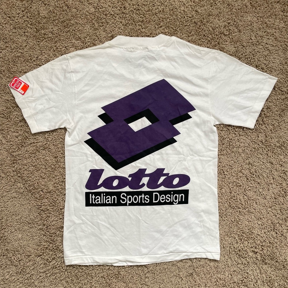 NWT Vintage 90s LOTTO White Purple Logo T Shirt Single Stitched Size Small